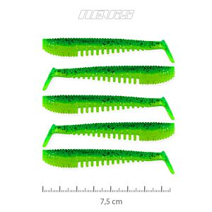 Shad Nevis Impulse 7.5cm 5/pac Verde-Sclipici